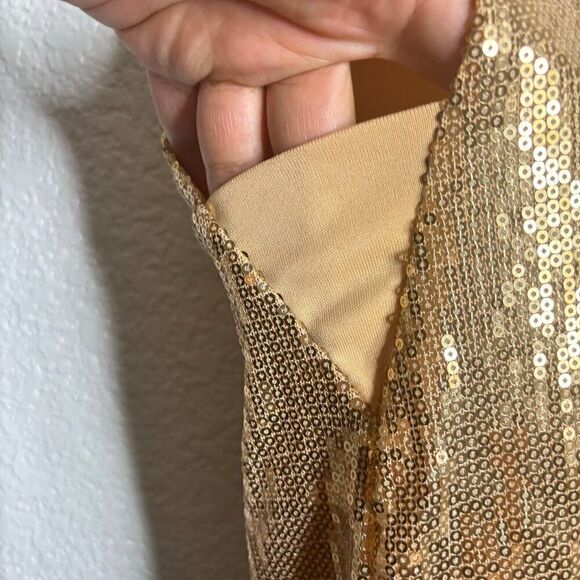 Calvin Klein Womens Sheath Dress Gold Sequined SZ 16 Sleeveless Lined Round Neck - Picture 3 of 13
